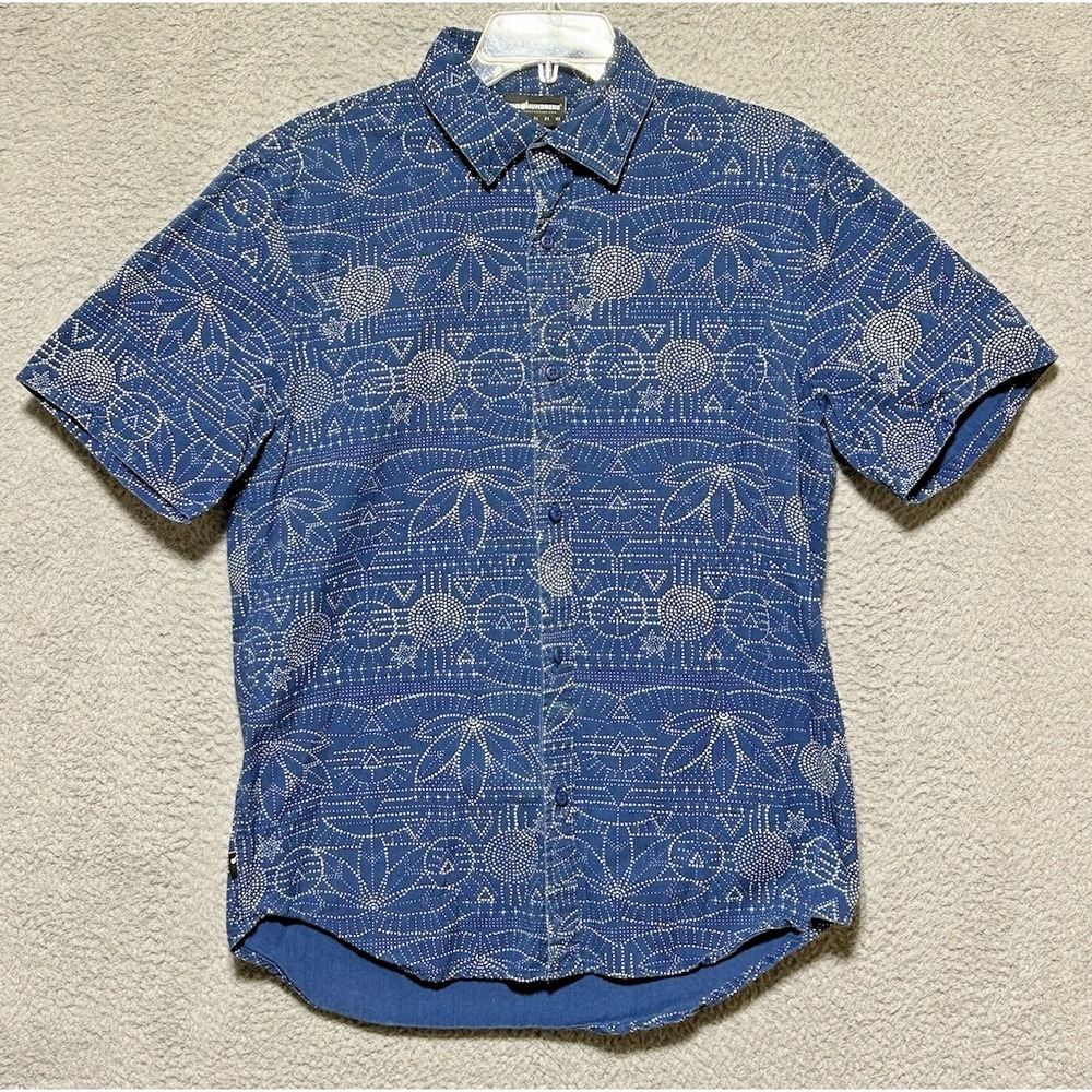 The Hundreds Men Large Button Shirt Blue Dot Bomb Flower Pattern‎ Pocket